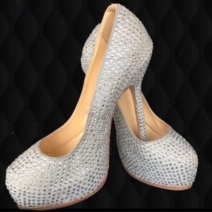 Grey and Silver Rhinestone Platform Heels